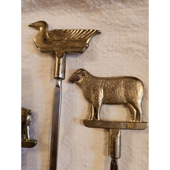 Set Of Four Brass And Stainless Steel Skewers Or Meat Identifiers Beef Pork... - Picture 5 of 9